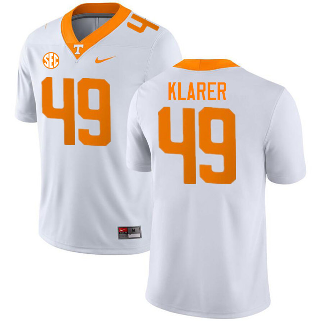 Rudy Klarer Tennessee Jersey,Tennessee Volunteers #49 Rudy Klarer College Jersey,Uniforms-White